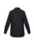 A black women's long sleeve button-up shirt with a classic collar and a plain back design.