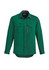 A long sleeve button-up shirt in green, featuring two chest pockets and a logo.