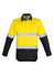 A long sleeve work shirt featuring yellow and black colours with reflective hoop tape accents and a logo.