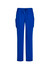 Bright blue women's straight leg scrub pants with side pockets and an elastic waistband. Features a logo.