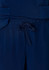 Navy blue women's scrub pants featuring a drawstring waistband and side pockets. Includes branding details.