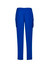 Blue women's slim leg scrub pants featuring cargo pockets and an elastic waistband. Includes a logo.