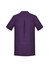 A purple women's tunic featuring short sleeves and a back pleat, with a logo on the back.