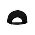 A black trucker cap featuring a mesh back and adjustable snapback closure. It has a logo on the front.