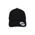 A black cap featuring a structured design and a logo on the side. Suitable for adults with a recycled material emphasis.