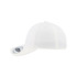 A white recycled cap with a curved visor and a branded logo on the front.