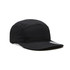A black Ripstop 5 Panel Cap with a flat brim and a logo on the front. Features a structured design.