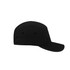 A black 5-panel cap made from washed cotton, featuring a curved brim and a logo.