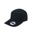 A black five-panel cap with a structured design and a logo on the front. Ideal for casual wear.