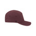 A maroon 5-panel cap featuring a logo on the front and a flat brim. Made from ripstop fabric.