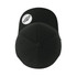 A black high-profile 5-panel snapback cap with a rounded crown and a curved brim. Features a logo.