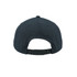 A high-profile, black trucker cap featuring a snapback closure and a logo on the rear.