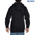 A black youth full zip hooded sweatshirt with a logo, shown from the back on a child model.