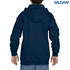 A navy youth full zip hooded sweatshirt with a hood and long sleeves, featuring a logo on the upper right corner.