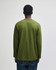 A long-sleeve fine jersey T-shirt in olive green, viewed from the back, featuring a logo on the neck.
