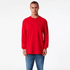 A red long sleeve fine jersey t-shirt with a relaxed fit, displayed on a model against a plain background.