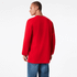 A red long sleeve fine jersey T-shirt displayed on a model from the back, featuring a simple design and a logo.