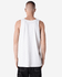 A white unisex fine jersey tank top with a straight cut, featuring an unobtrusive logo on the back.