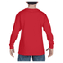A red long sleeve youth t-shirt displayed on a model, featuring a plain back view.