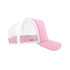 A pink and white UFlex Snap Back Trucker cap featuring a mesh back and a branding logo.