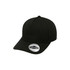 A black UFlex Adults Pro Style 5 Panel Snapback cap with a round crown and curved brim, featuring a logo.