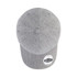 A grey 5-panel snapback cap featuring a round top and a logo on the side.