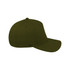 An olive green 5-panel snapback cap featuring a sturdy brim and a logo. Ideal for casual headwear.