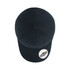 A black five-panel snapback cap with a logo on the side. The cap has a rounded top and ventilation holes.