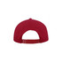 A red snapback cap featuring a flat brim, adjustable strap, and a minimalist design on the back.