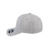 A grey fitted cap with a rounded crown, featuring a branding logo on the side.