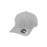 A grey fitted cap featuring a rounded crown and a logo on the side. Designed with a smooth fabric texture.