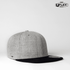 A grey cap with a black brim, featuring a logo on the side and a structured design.
