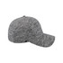 A grey, textured, six-panel snapback cap with a branding logo on the side.