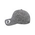 A grey melange snapback cap with a round logo on the side, featuring a six-panel design.