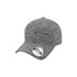 A grey textured snapback cap with a rounded crown and a logo on the side.