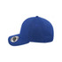 A blue six-panel snapback cap with a branded interior and a structured design.