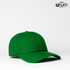 A green snapback cap with six panels and a branded logo, angled to showcase its shape and design.