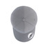 A grey cap with a textured finish and an attached logo on the side.