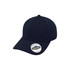 A navy cap made from recycled polyester, featuring a logo on the side.