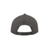 A grey 6-panel recycled cotton baseball cap featuring a back adjustable strap and a logo.