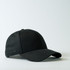 A black 6-panel baseball cap featuring a small logo on the side, set against a light background.
