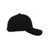 A black 6-panel baseball cap featuring a logo on the side. The cap has a curved brim and an adjustable strap.