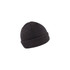 A charcoal beanie with ribbed texture and a folded cuff, featuring a logo on the side.