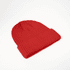 A red Fisherman's Beanie with a ribbed texture and folded cuff, featuring a logo on the side.
