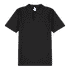 A black Softstyle Adult Double Pique Polo shirt with a collar and three-button placket. It features a logo.