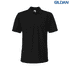 A black Softstyle Adult Double Pique Polo shirt featuring a collar and short sleeves, with a logo present.