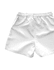 White youth rugby shorts featuring an elastic waistband and a logo on the side. Ideal for sports uniforms.