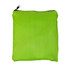 A vibrant green drawstring backpack featuring a black zipper and a simple design. It also has a logo.