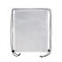 A white drawstring backpack with black straps and an integrated logo. Simple and lightweight design.