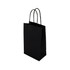 A small black paper bag with two handles and a scalloped top edge, featuring a logo.